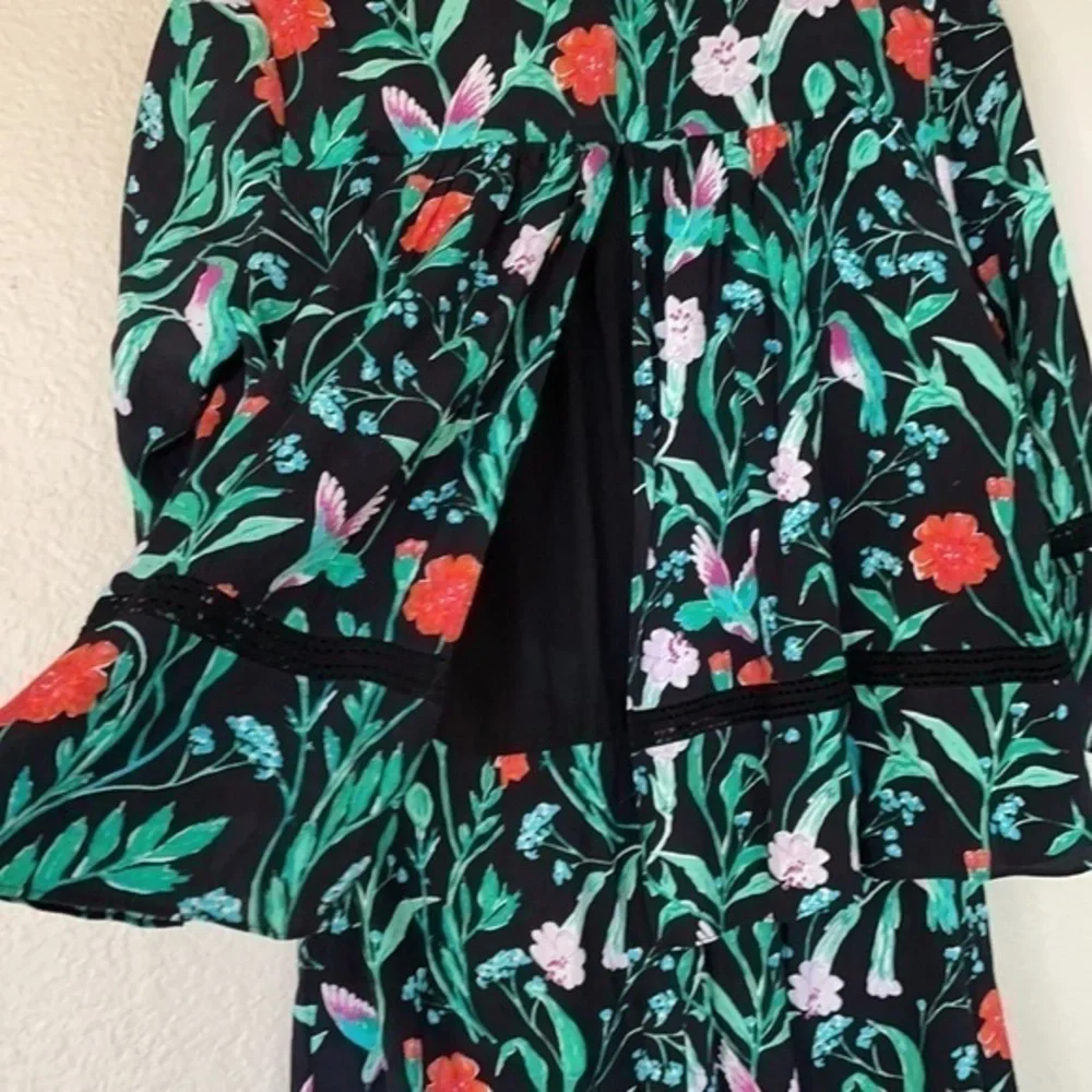 kate spade Black Floral Print Romper with Green and Red Accents
